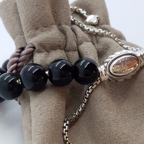 David Yurman Sterling Silver and Black Onyx Beads Adjustable Bracelet - Picture 2 of 5
